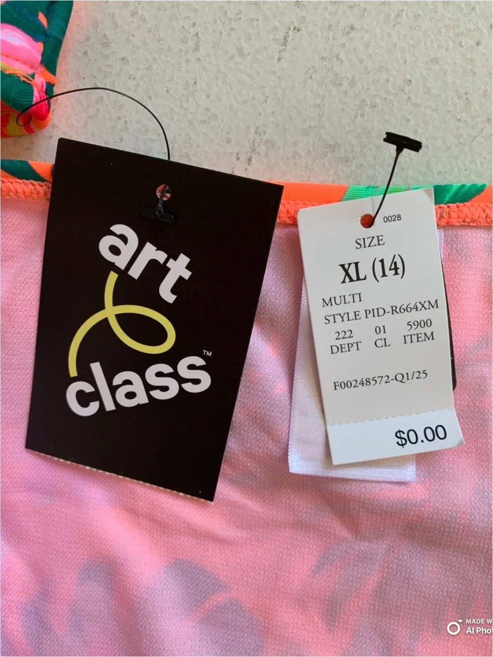 Art Class Girls Neon Orange Tropical Floral Bikini Set Size XL NWT Beach